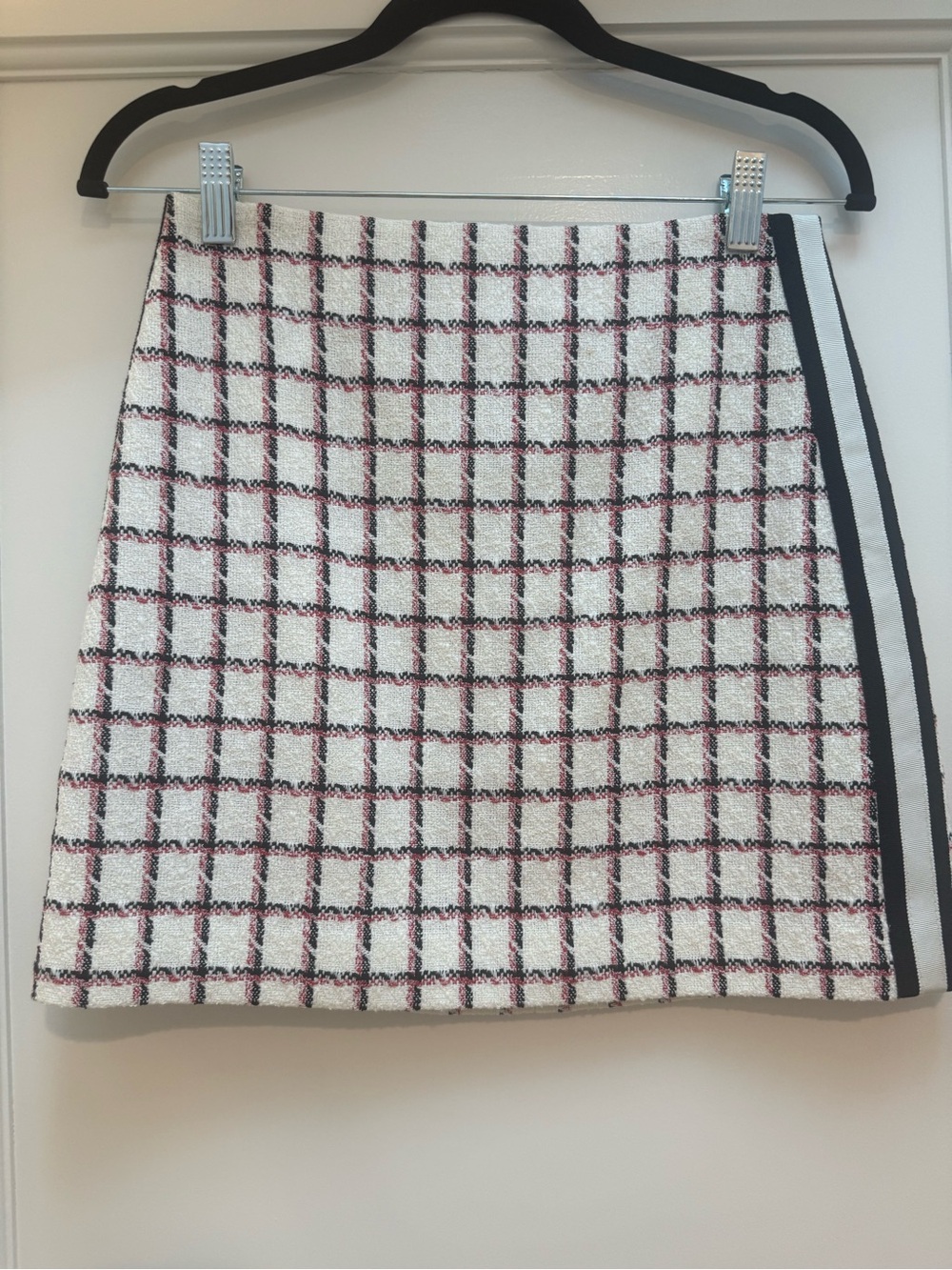 White and pink Checked Mini Skirt with Side Stripe